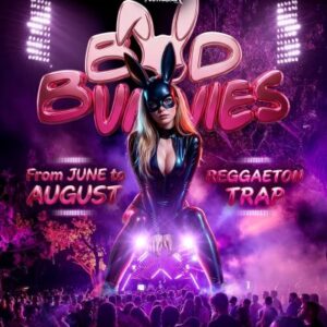 Cartel de la fiesta Bad Bunnies en Gianpula Village Malta con temática reggaeton, hip hop y trap