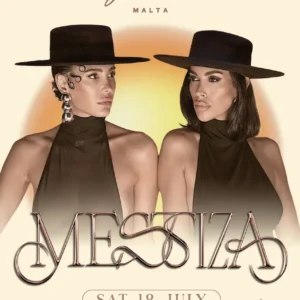 Cartel oficial de MËSTIZA en Café del Mar Malta el sábado 18 de julio de 2026